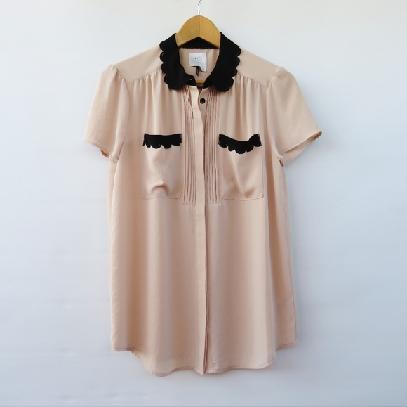 Anthropologie HD in Paris Nudey Beige Blush Peter Pan Scallop Collared Blouse - Picture 10 of 10